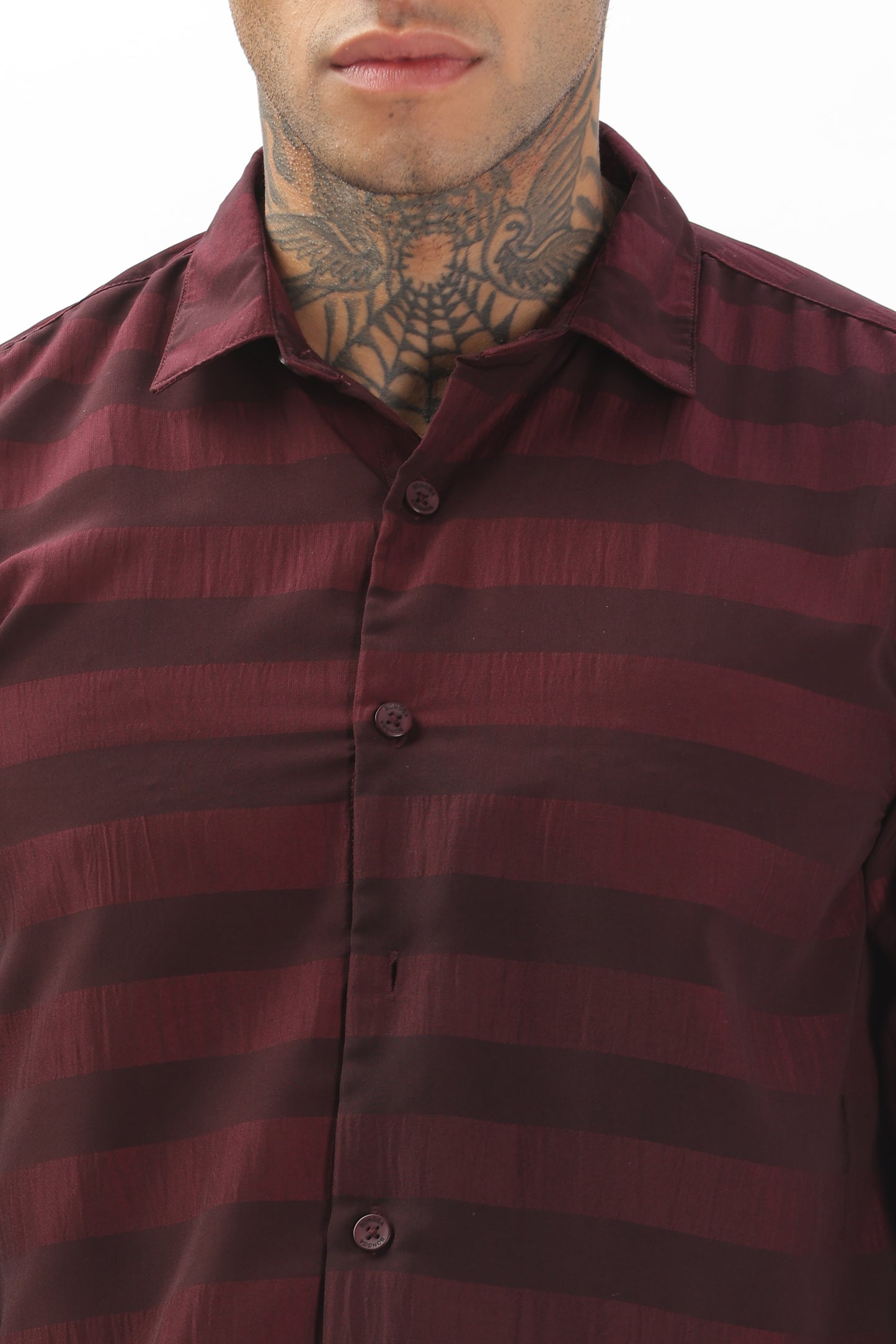 Shiny Reddish-Black Striped Shirt
