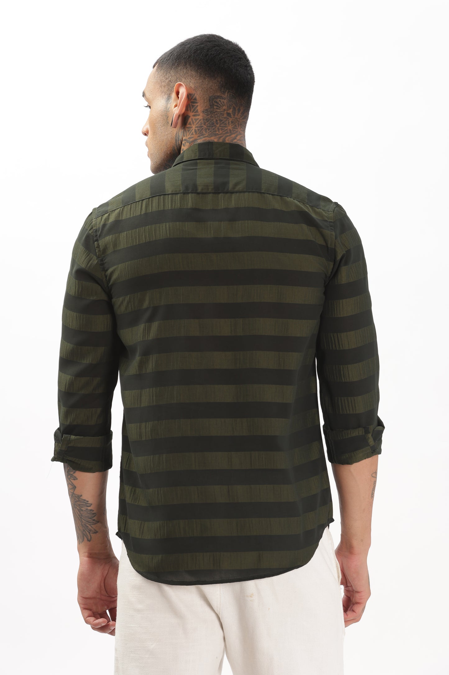 Shiny Greenish-Black Striped Shirt