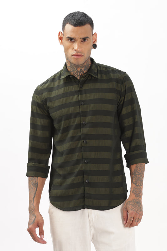Shiny Greenish-Black Striped Shirt