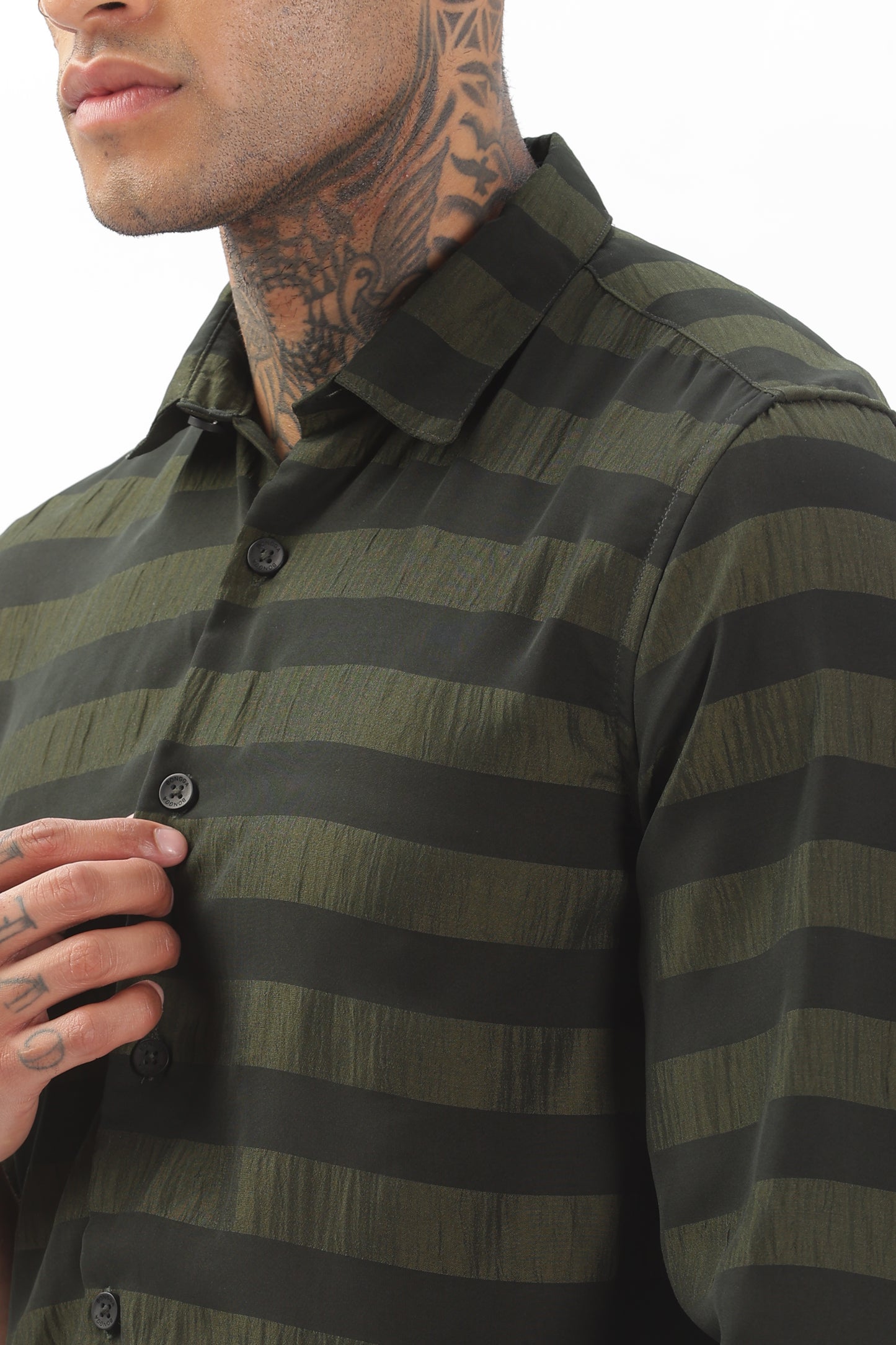 Shiny Greenish-Black Striped Shirt