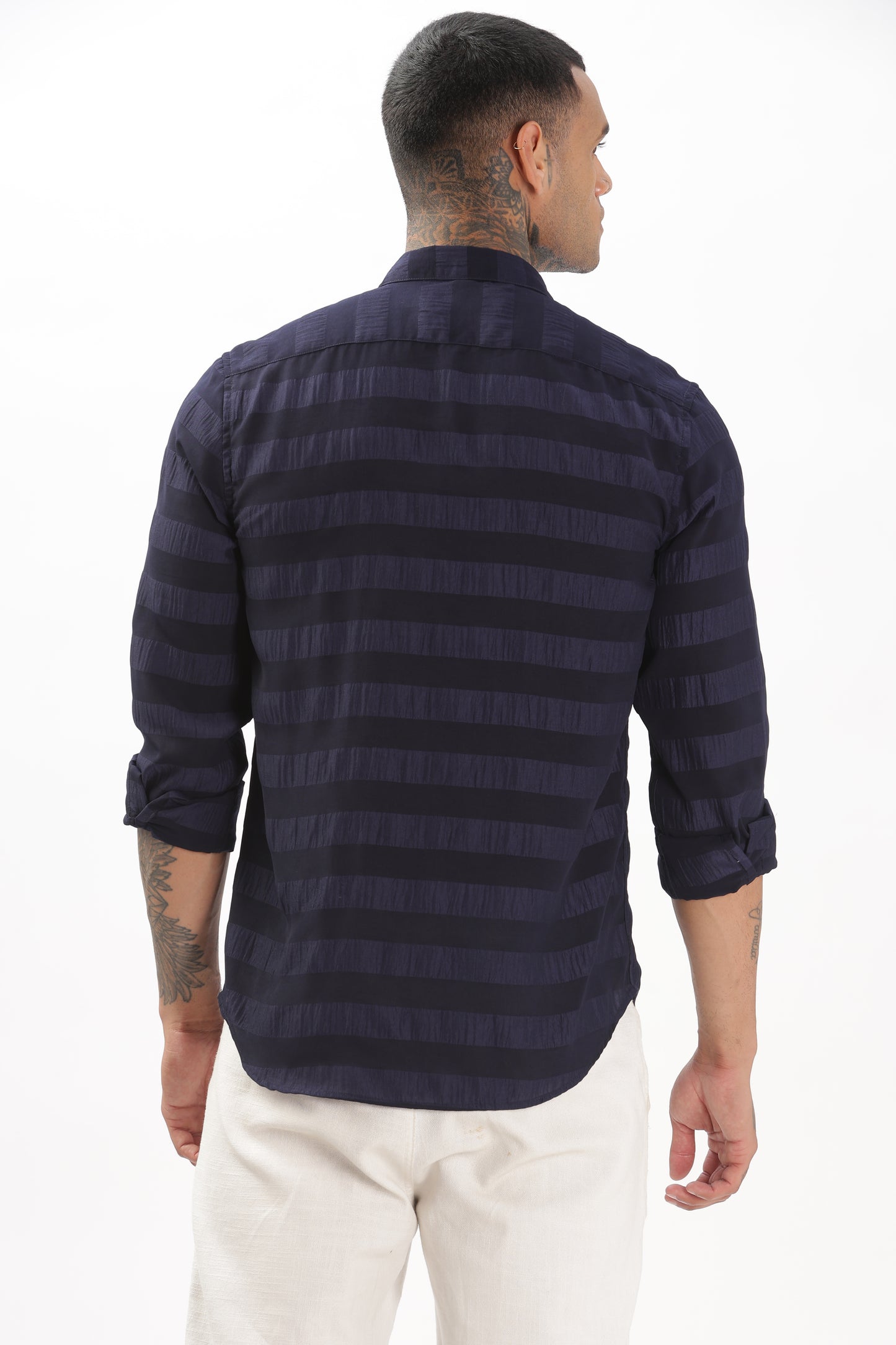 Shiny Bluish-Black Striped Shirt