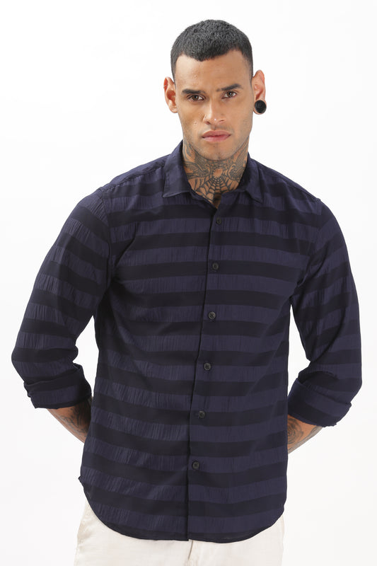 Shiny Bluish-Black Striped Shirt