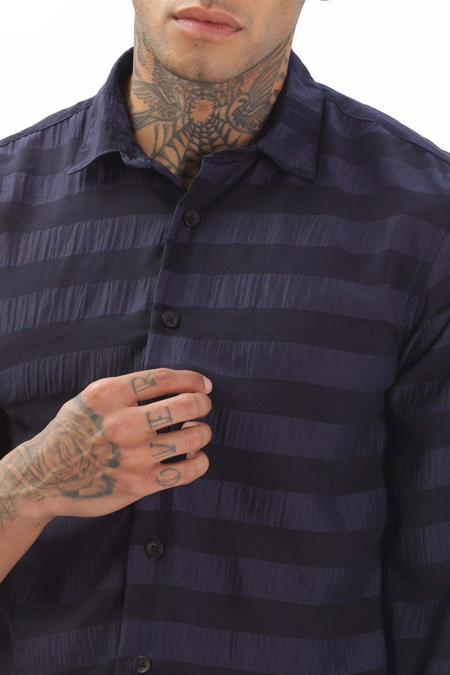 Shiny Bluish-Black Striped Shirt