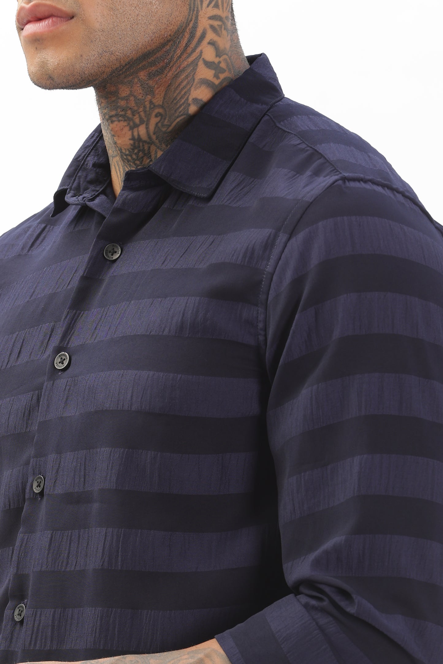 Shiny Bluish-Black Striped Shirt