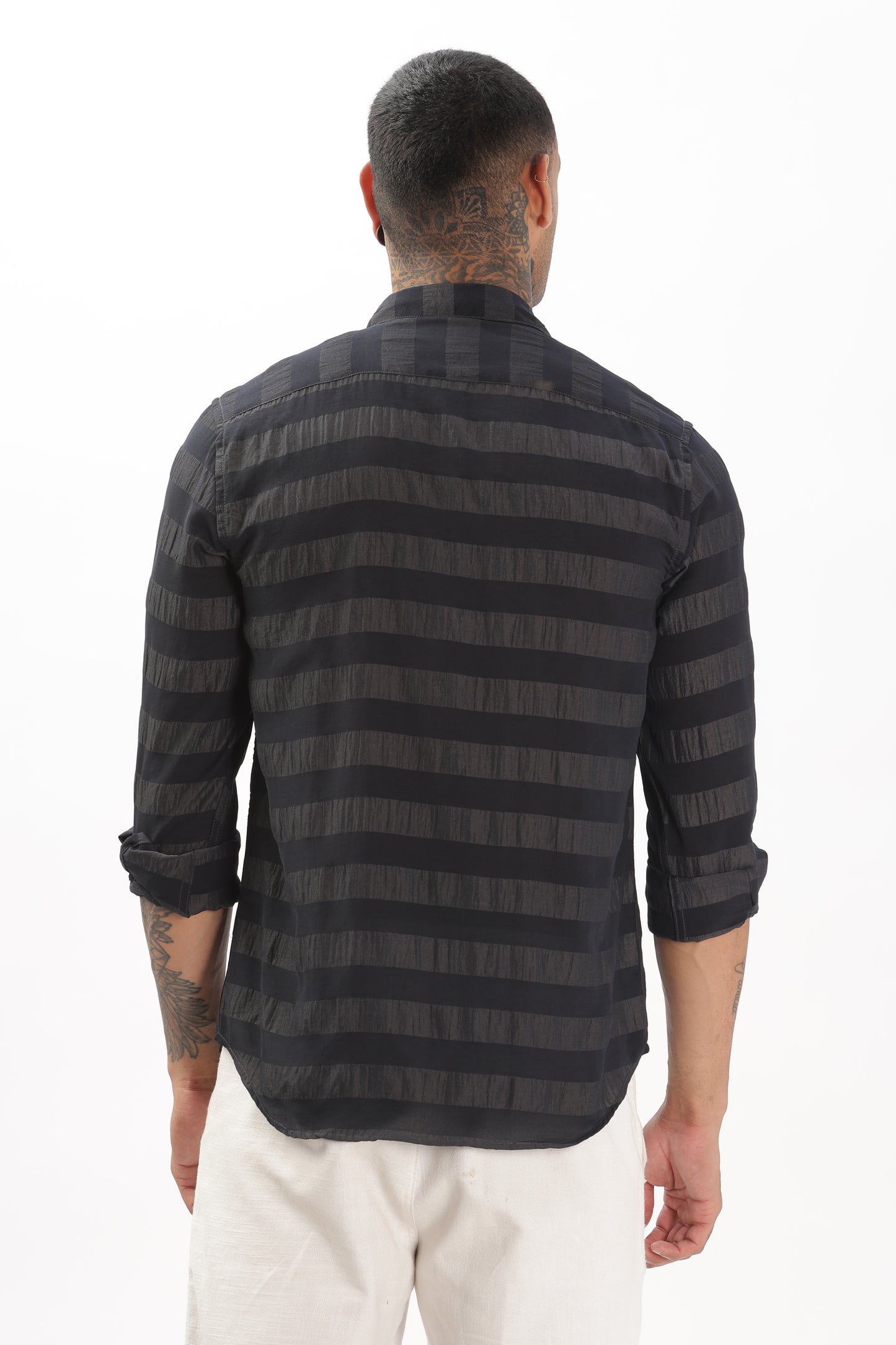 Shiny Grayish-Black Striped Shirt