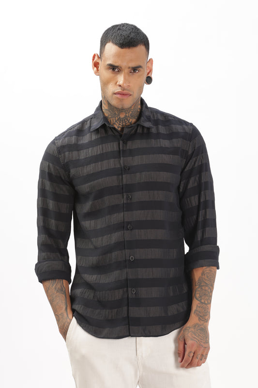Shiny Grayish-Black Striped Shirt