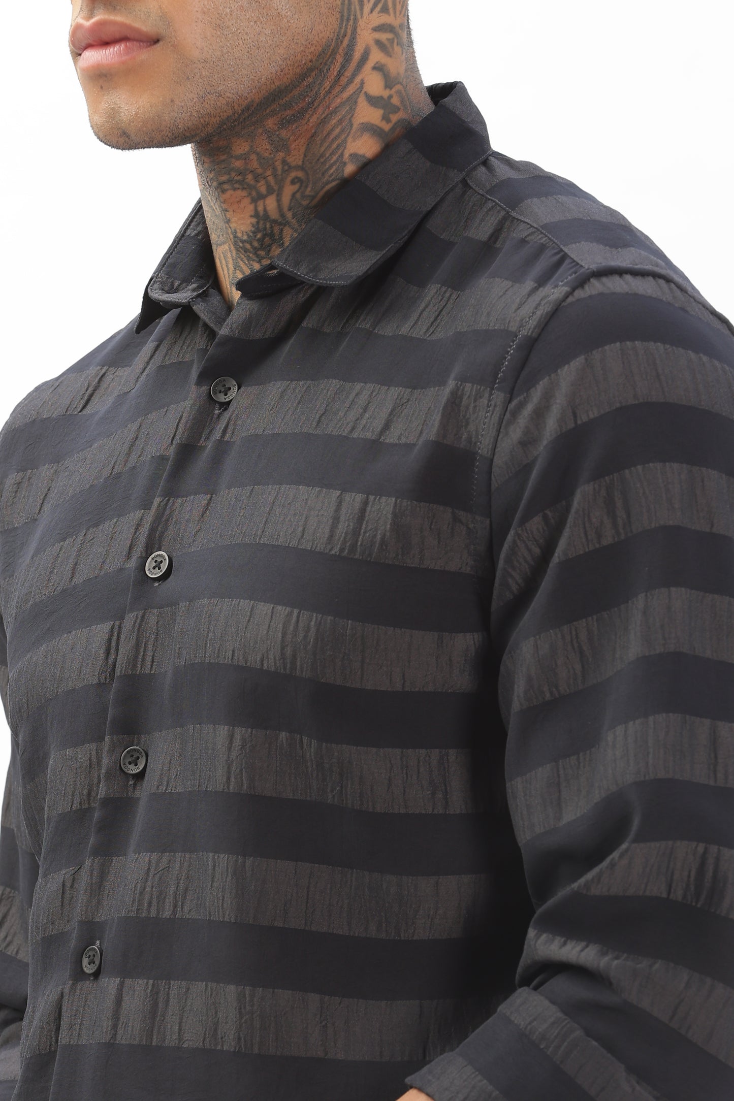 Shiny Grayish-Black Striped Shirt