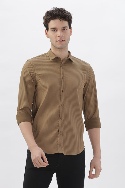 Brown Pop-Out Striped Premium Shirt