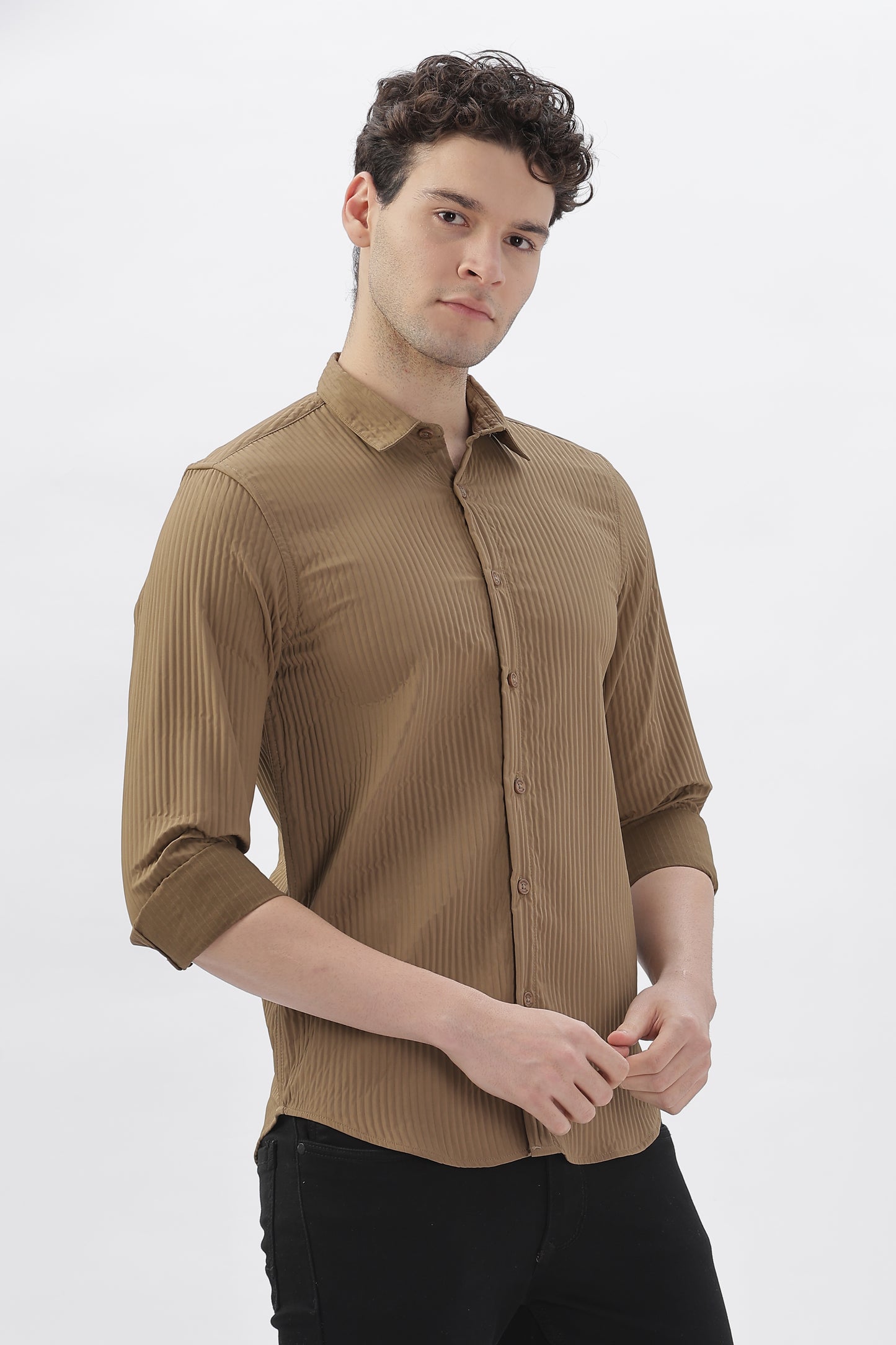 Brown Pop-Out Striped Premium Shirt
