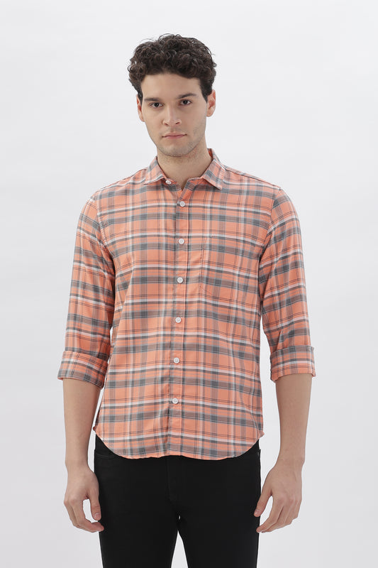 Orange Checked Stripes Shirt