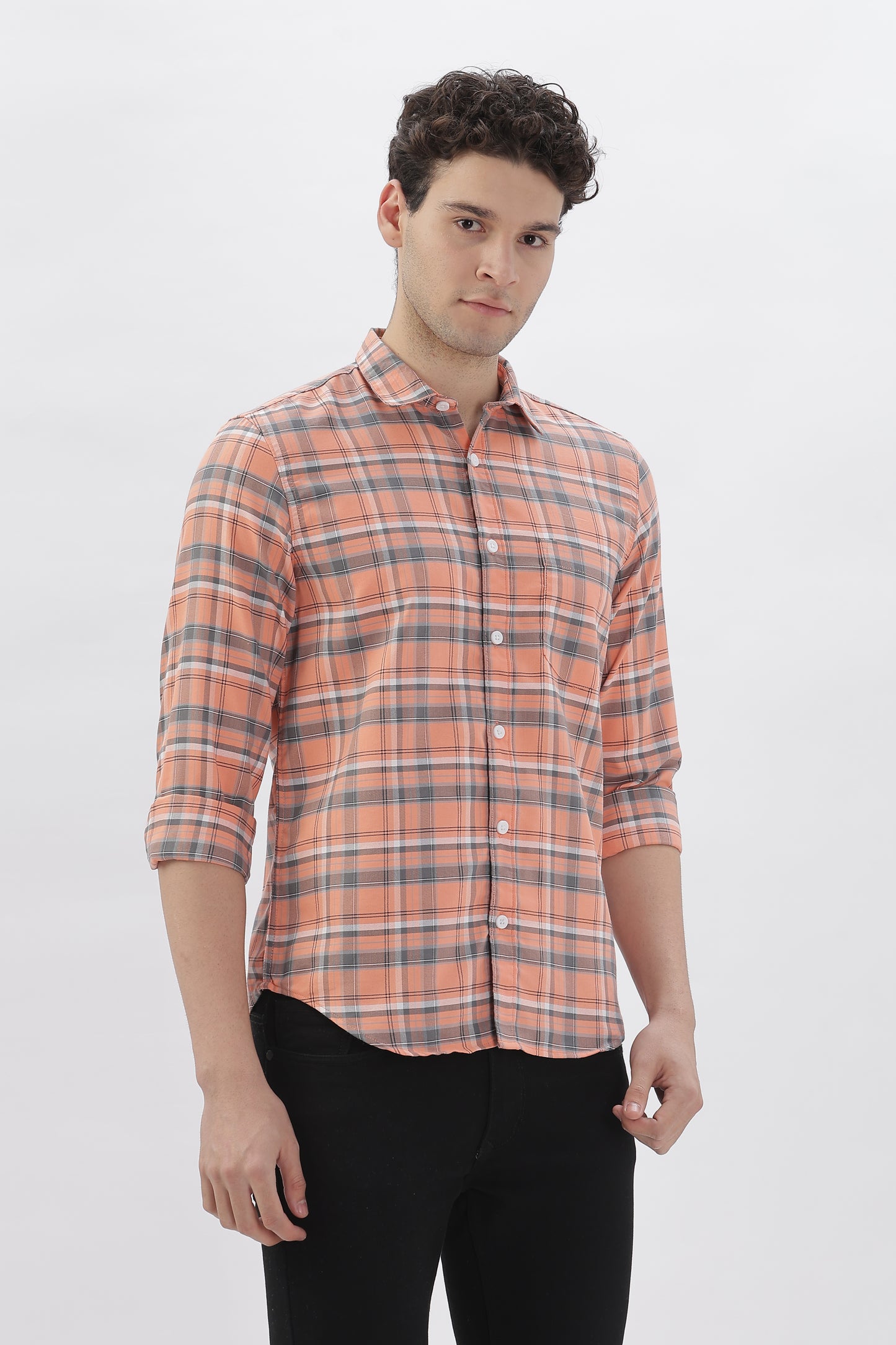 Orange Checked Stripes Shirt