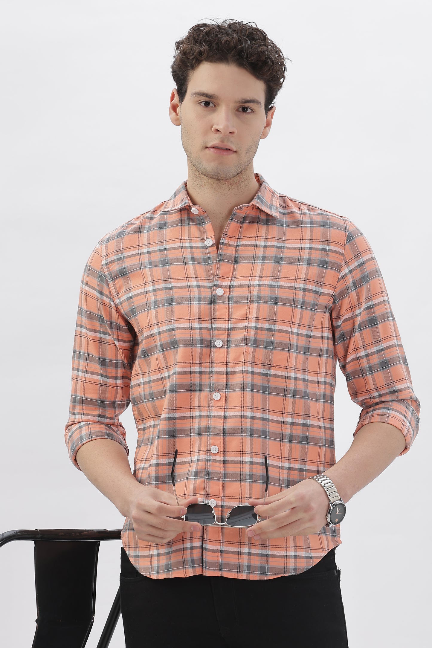 Orange Checked Stripes Shirt