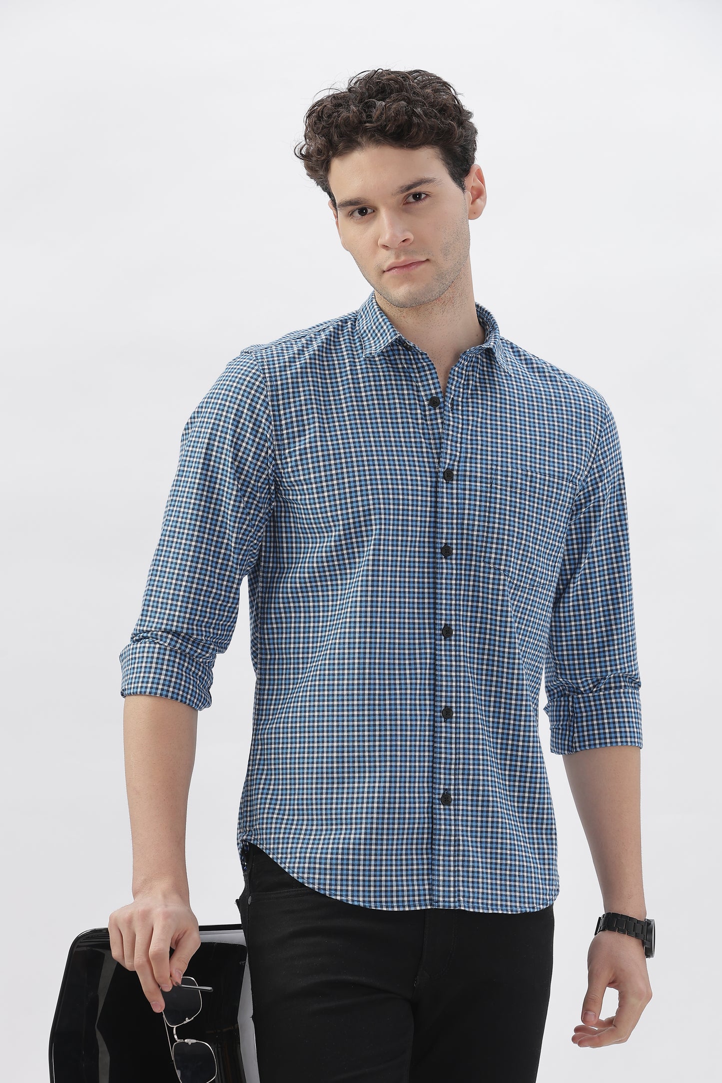 Lavender Stripes blue checked Shirt