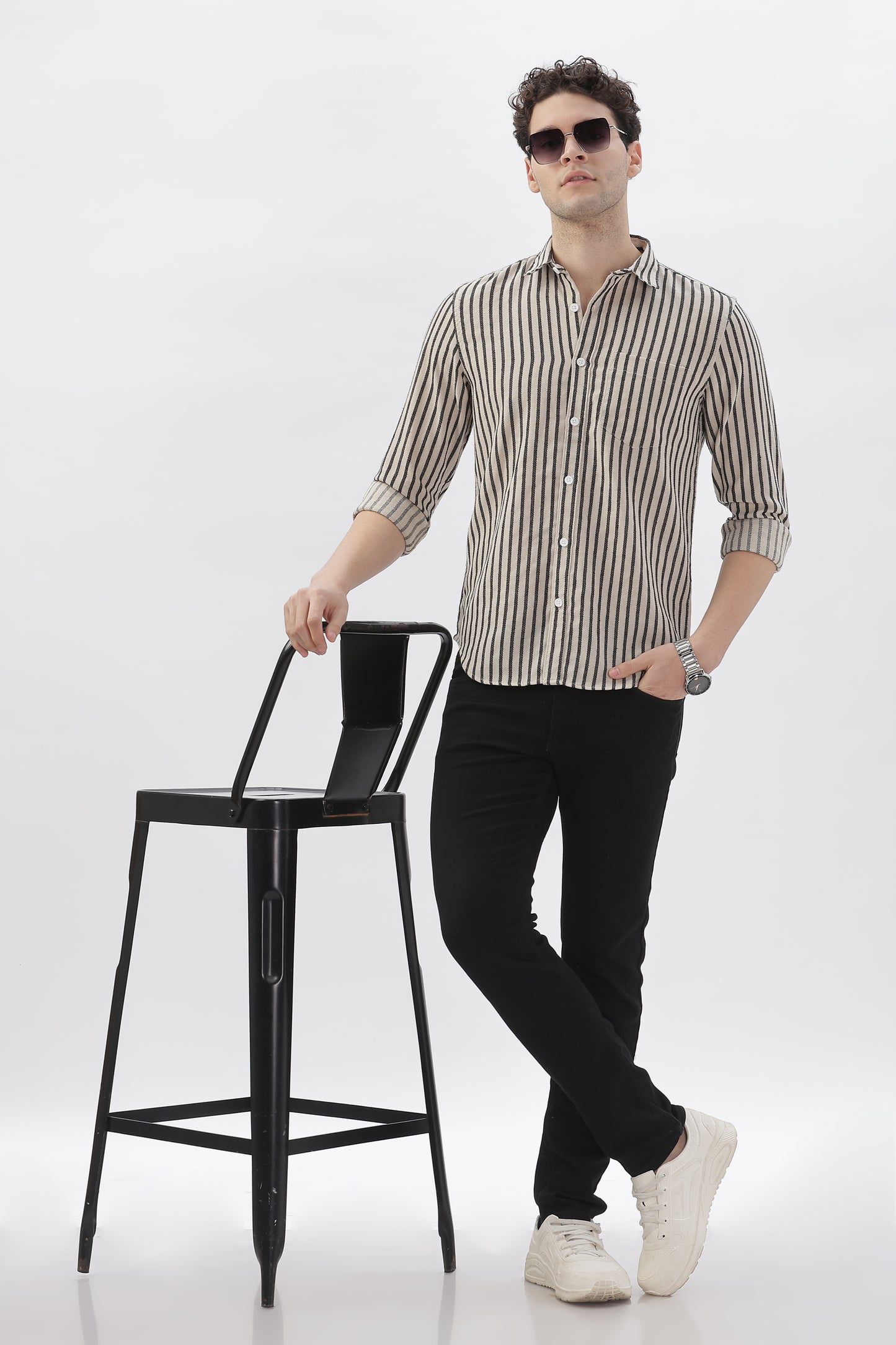 Cream-Toned Back Stripe Shirt