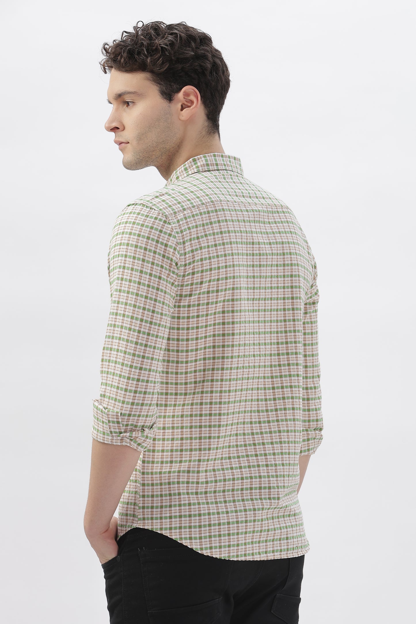 Two-Tone Green and White Check Shirt