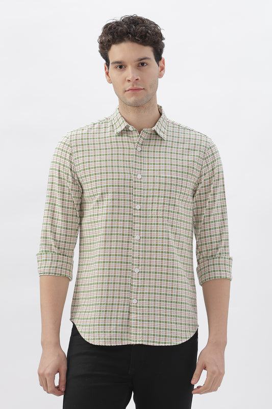 Two-Tone Green and White Check Shirt