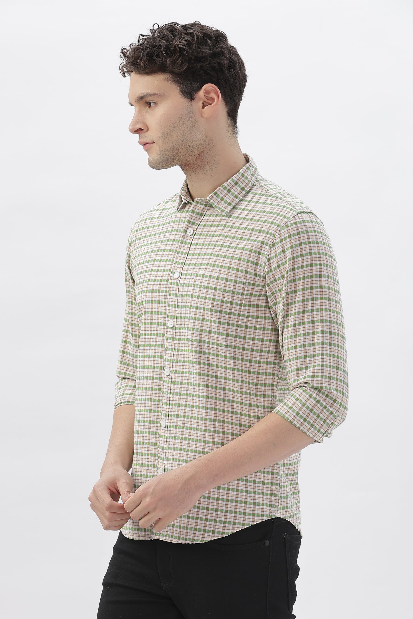Two-Tone Green and White Check Shirt