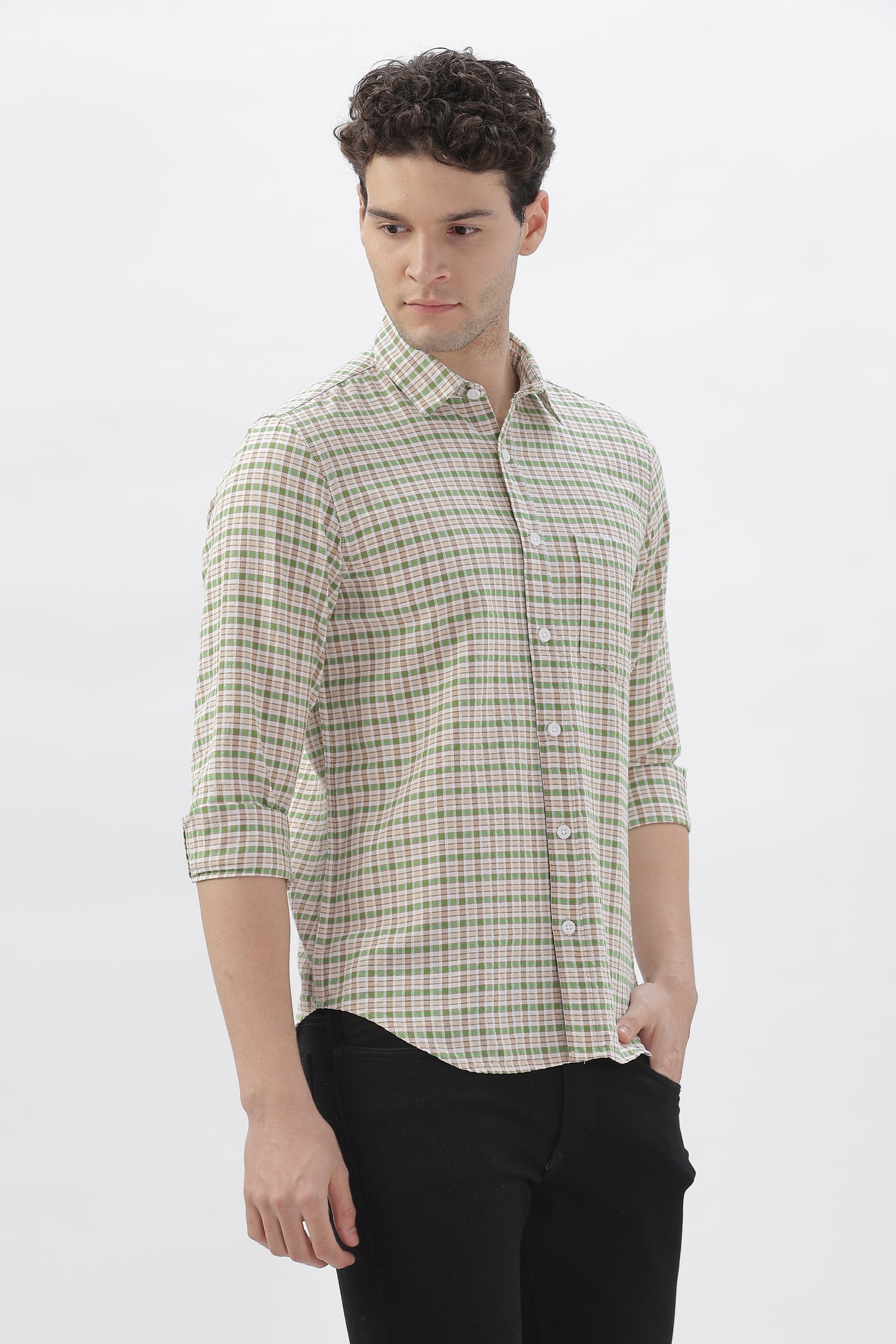 Two-Tone Green and White Check Shirt