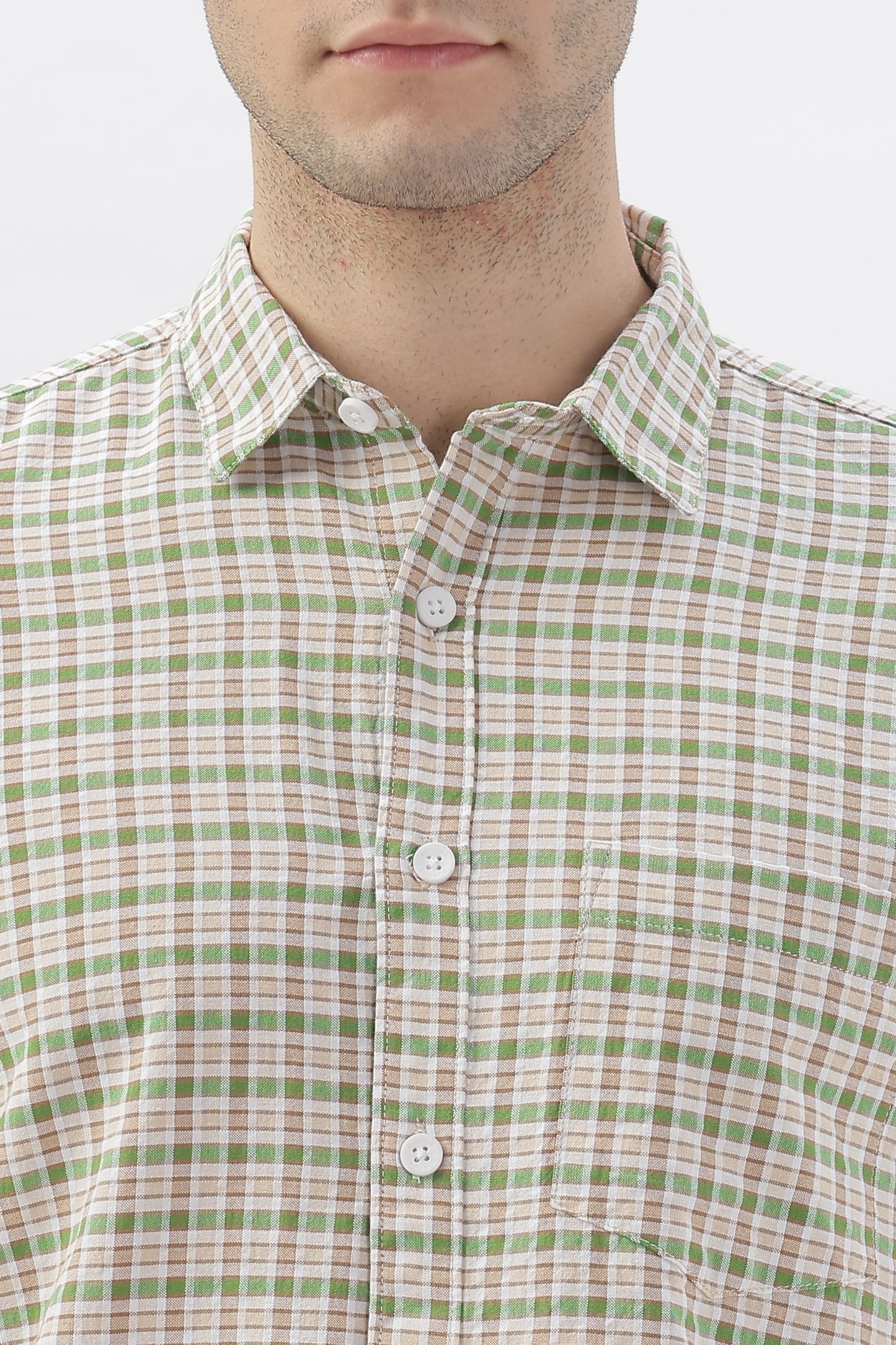 Two-Tone Green and White Check Shirt