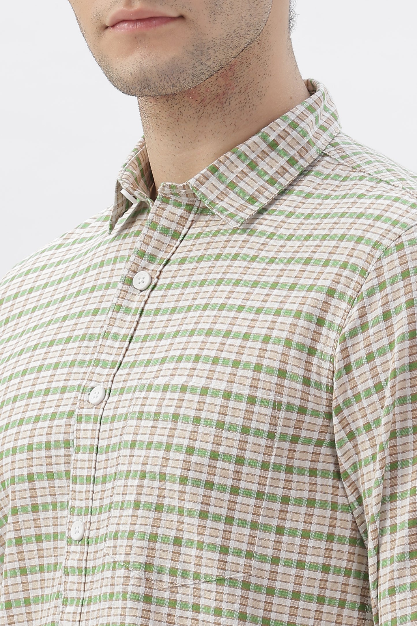 Two-Tone Green and White Check Shirt