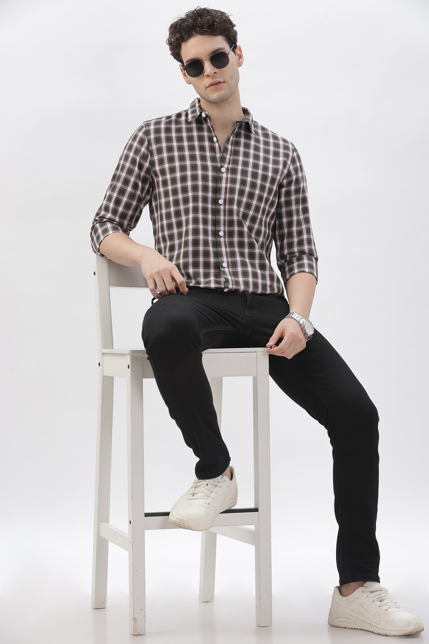 Dual-Tone Greenish and Red Striped Shirt