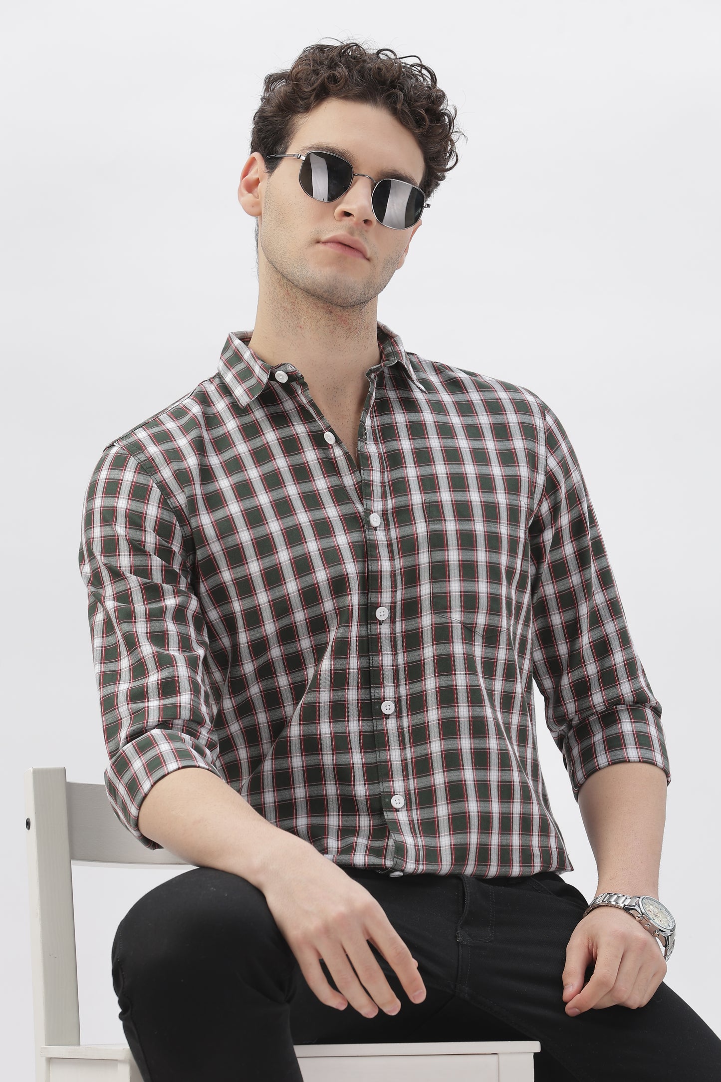 Dual-Tone Greenish and Red Striped Shirt