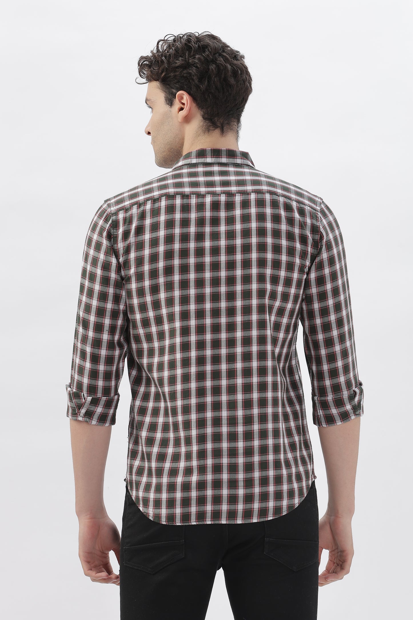 Dual-Tone Greenish and Red Striped Shirt