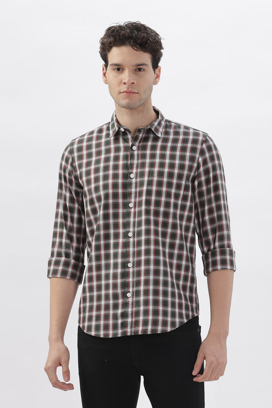 Dual-Tone Greenish and Red Striped Shirt