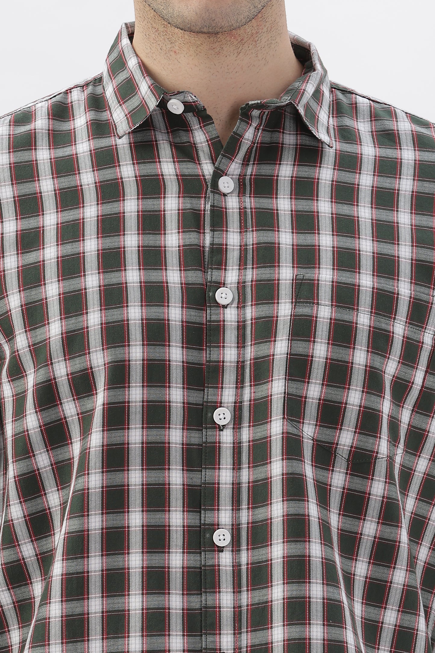 Dual-Tone Greenish and Red Striped Shirt