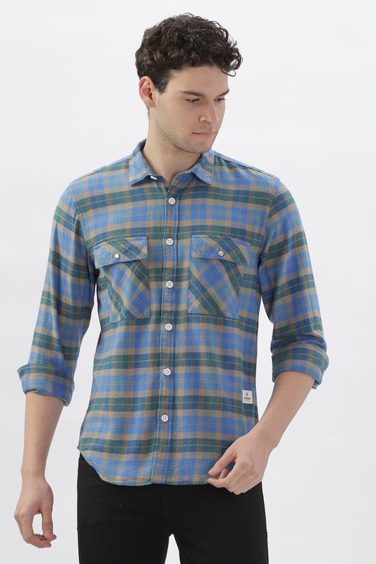 Rugged Blue Flannel Checked Shirt