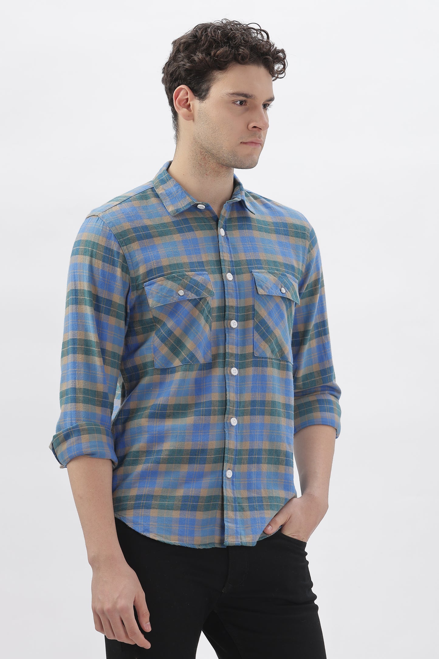 Rugged Blue Flannel Checked Shirt