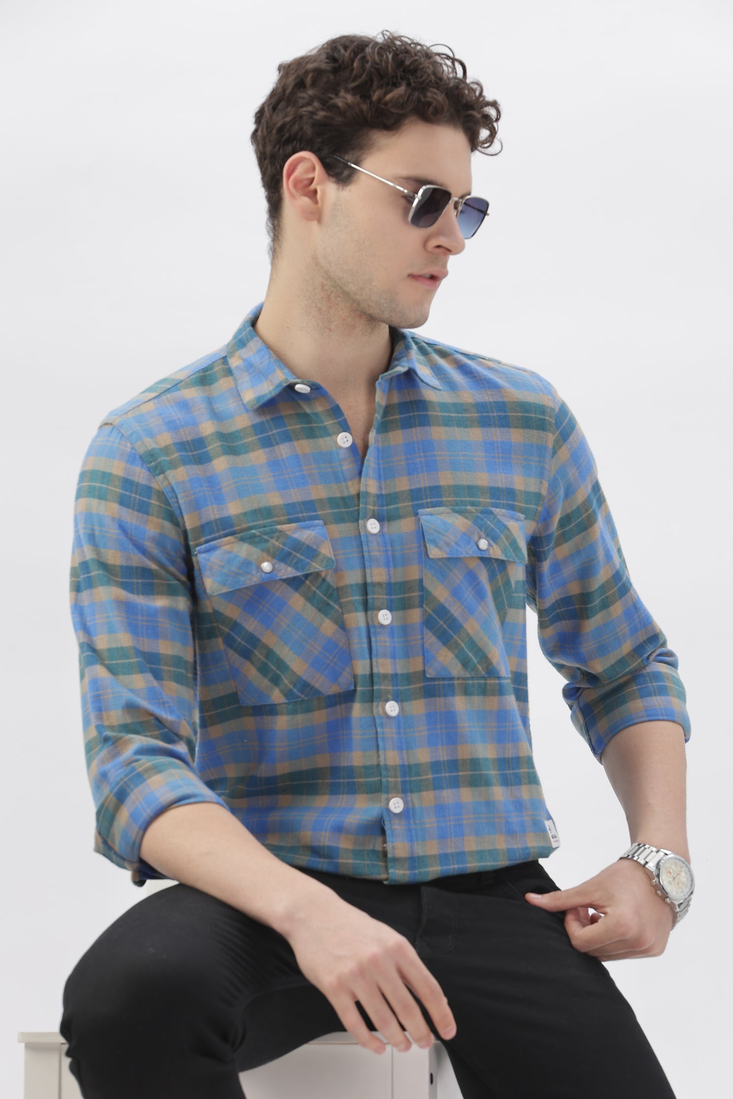 Rugged Blue Flannel Checked Shirt