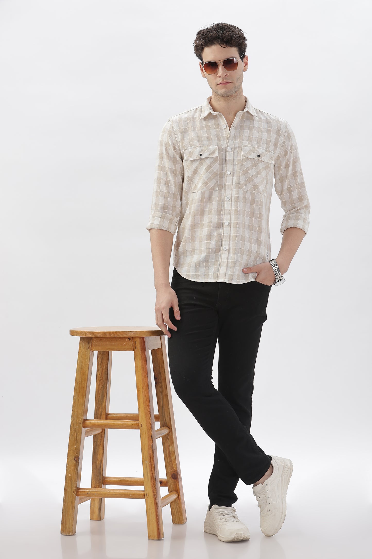 Rugged Cream Checked Shirt