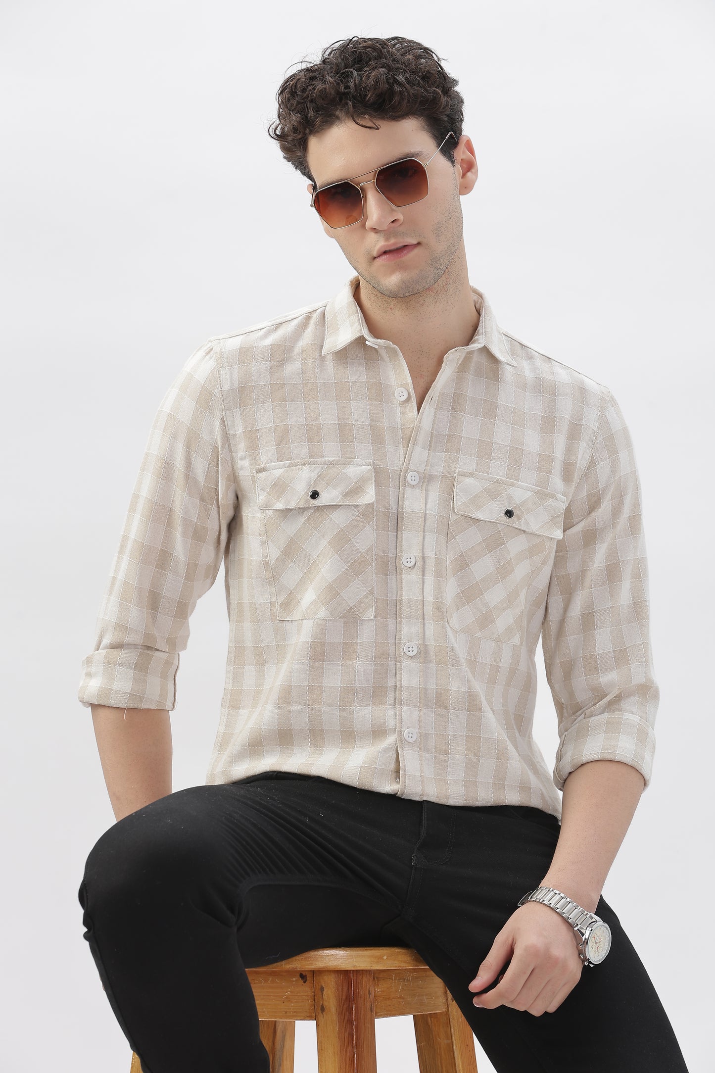 Rugged Cream Checked Shirt