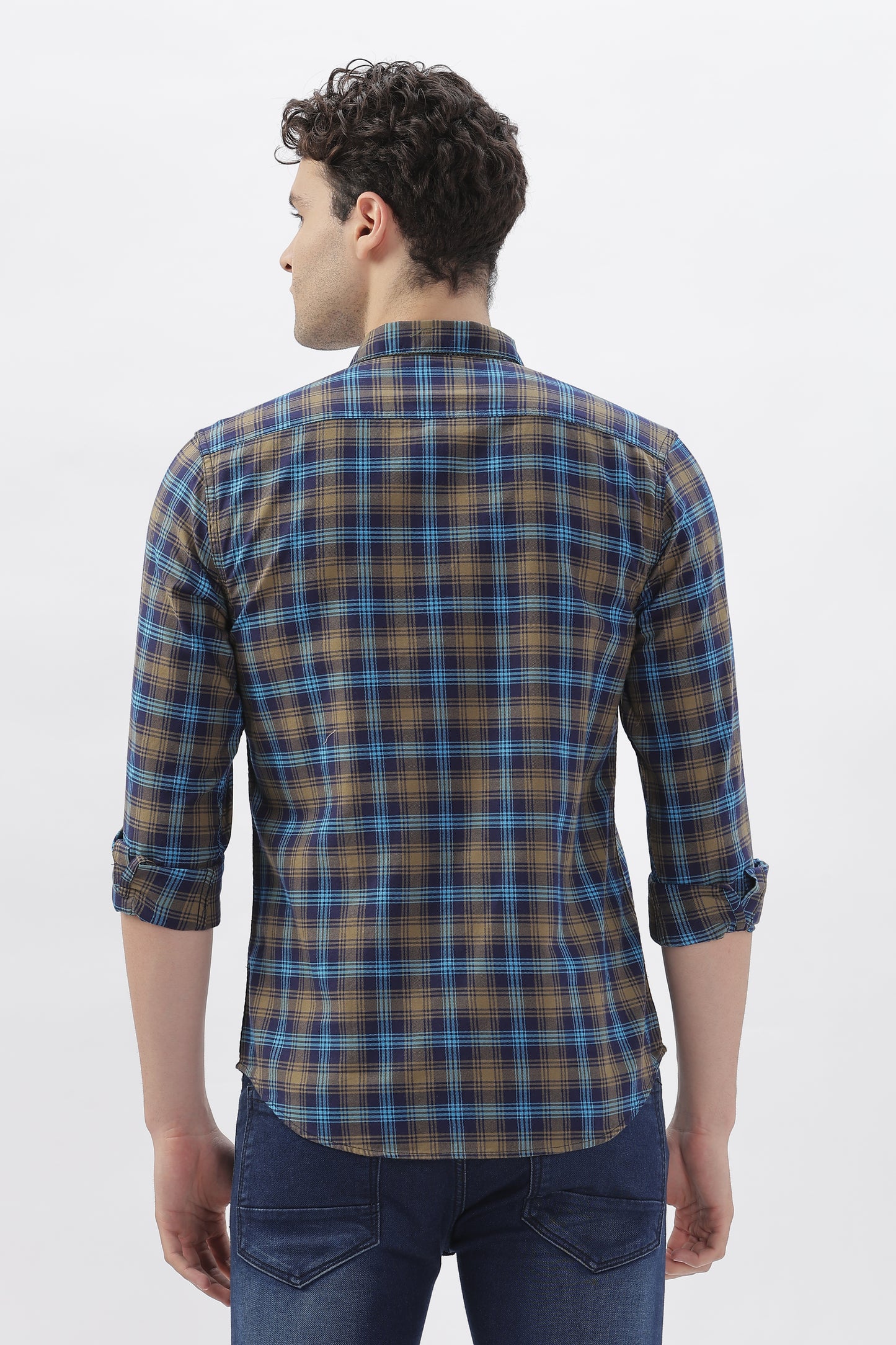 Blue & Gray Checked Plaid Shirt