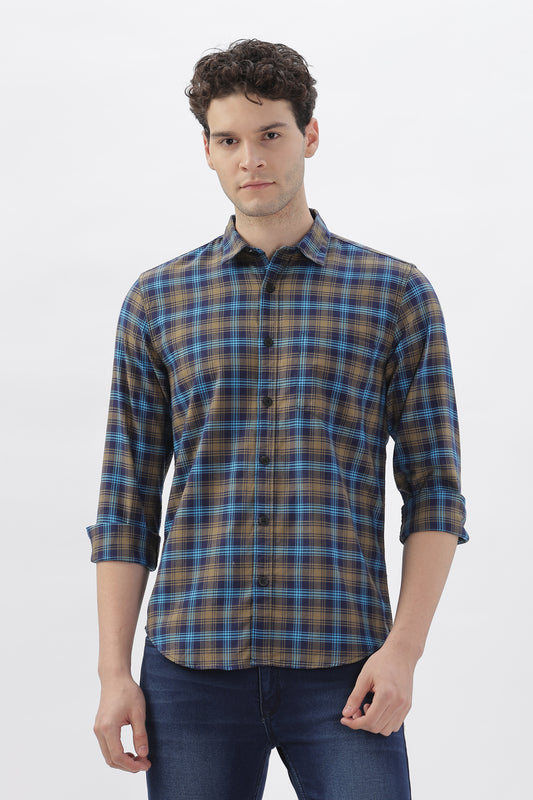 Blue & Gray Checked Plaid Shirt
