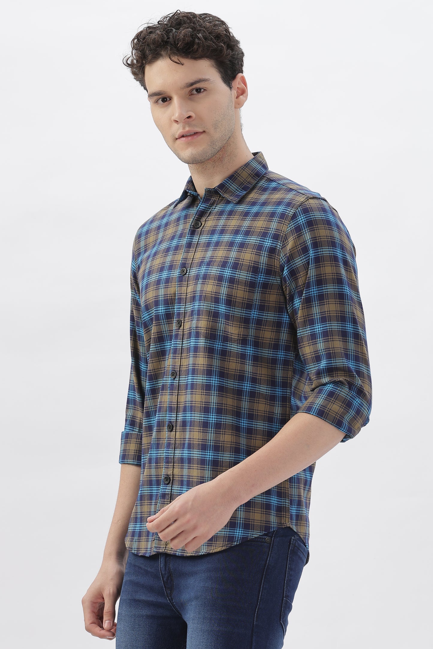 Blue & Gray Checked Plaid Shirt
