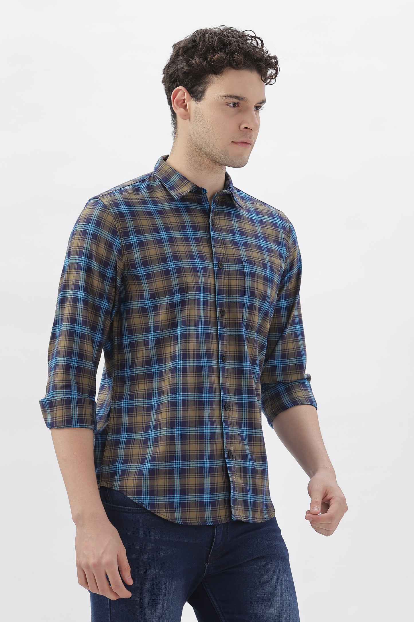 Blue & Gray Checked Plaid Shirt