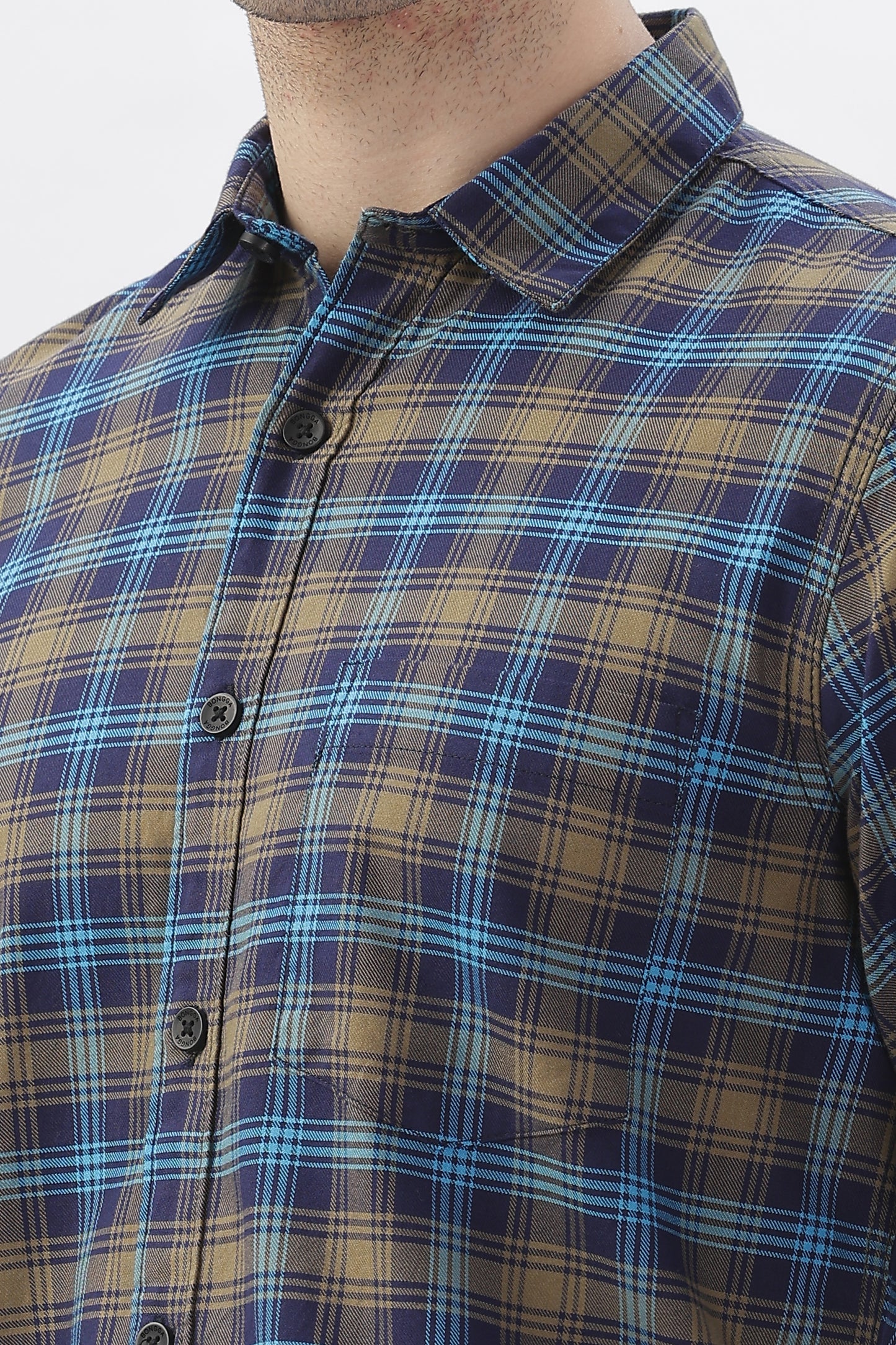 Blue & Gray Checked Plaid Shirt