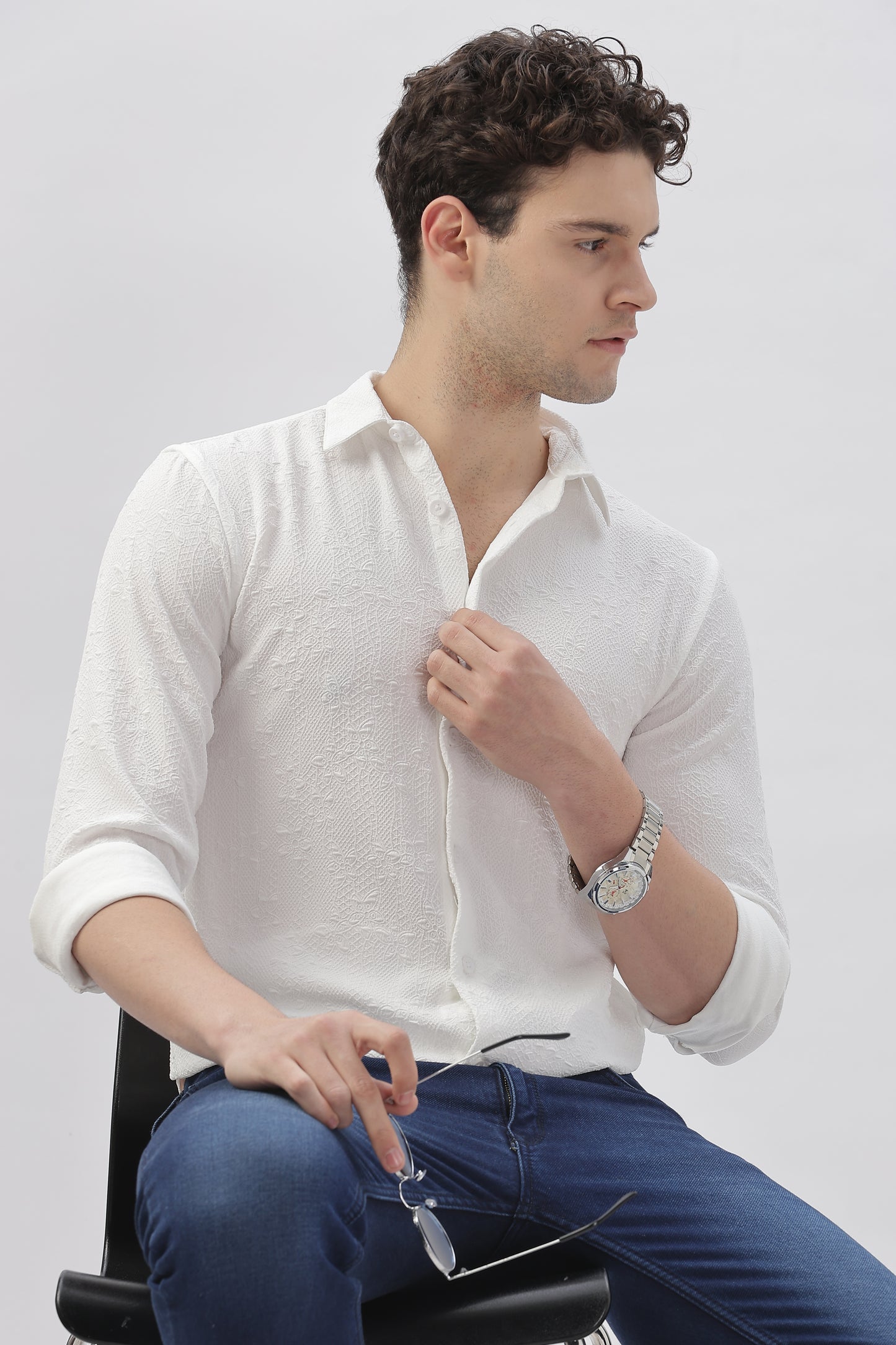 White Blossom Embroidery Shirt