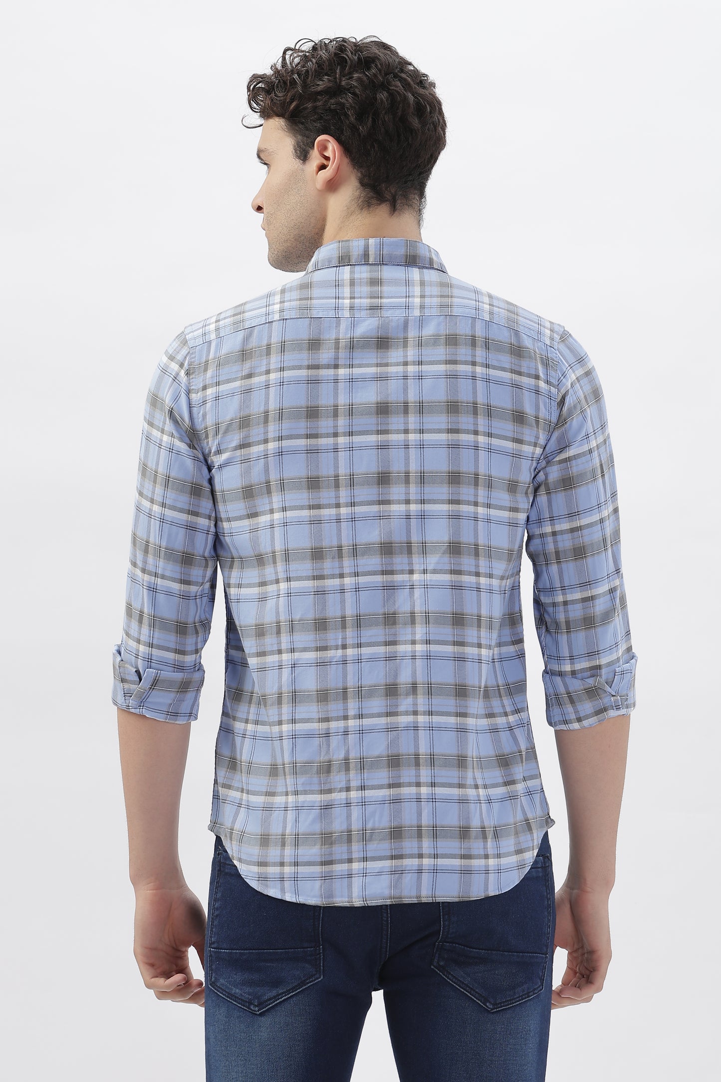 Soft Blue and Grey Checked Shirt