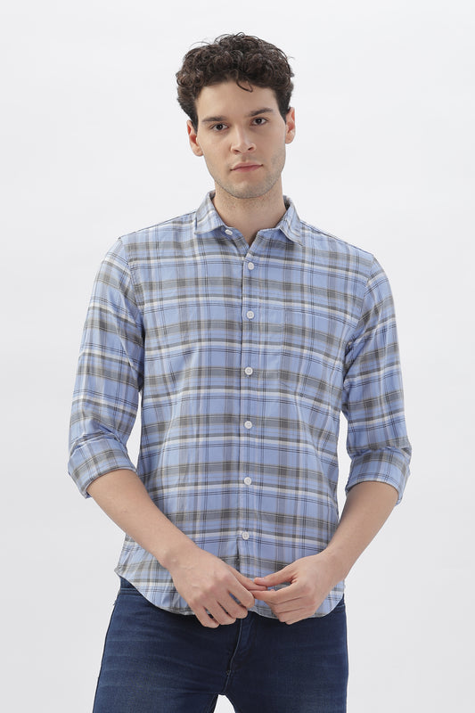 Soft Blue and Grey Checked Shirt