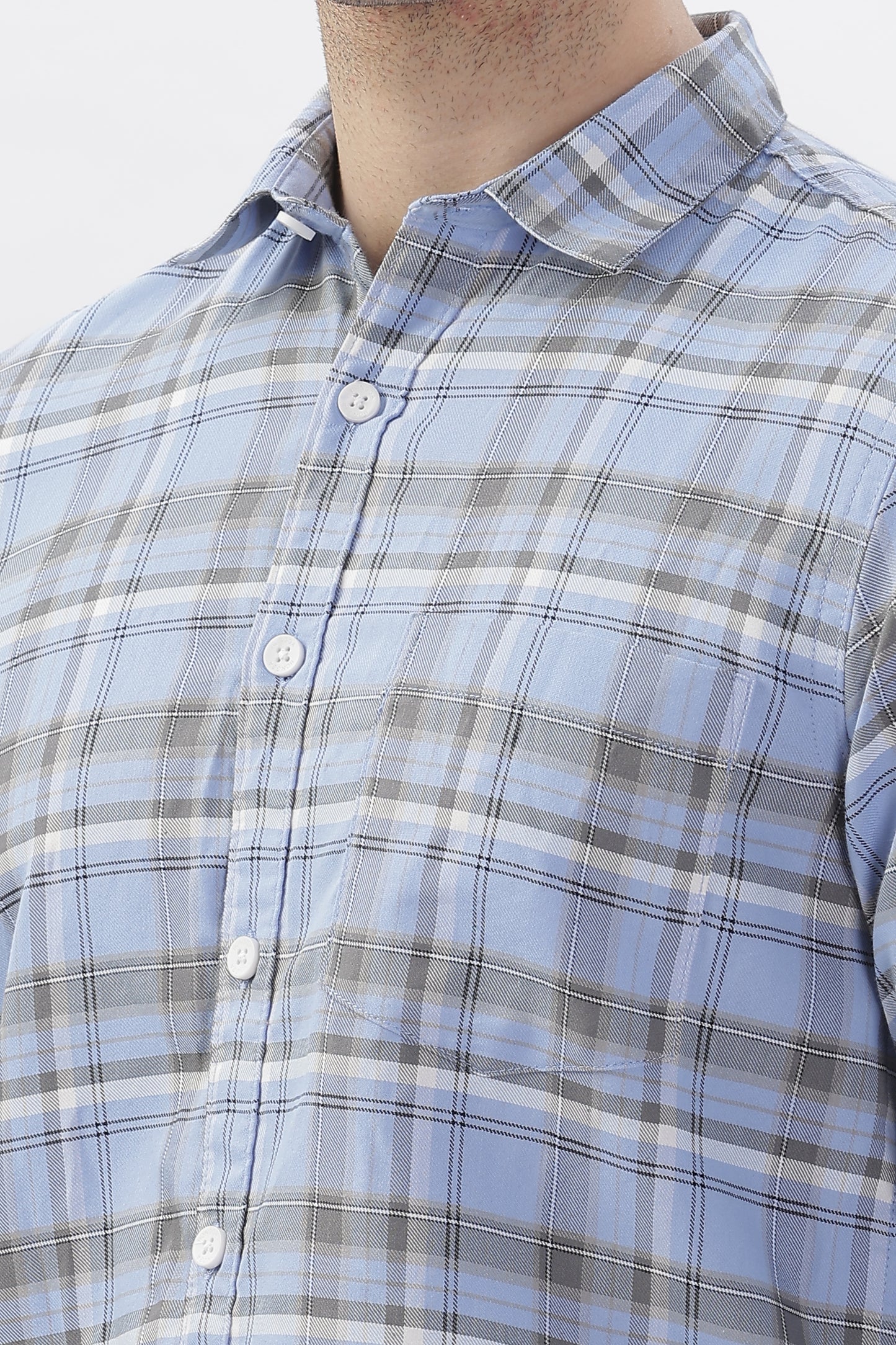 Soft Blue and Grey Checked Shirt