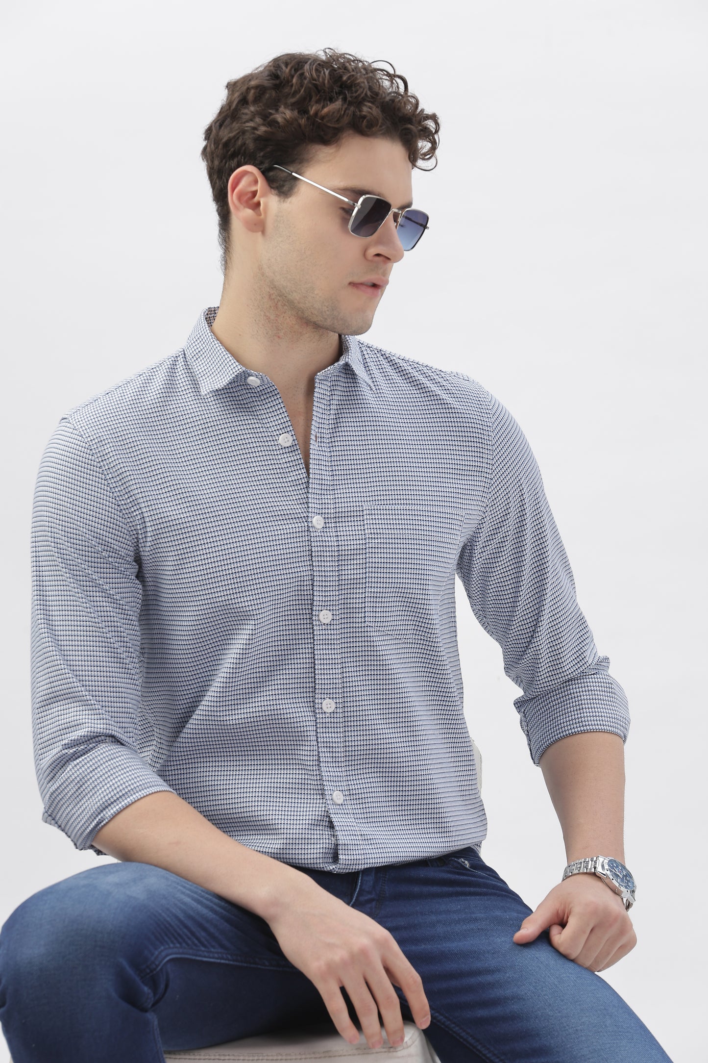 Small Box Plaid Shirt in Deep Blue
