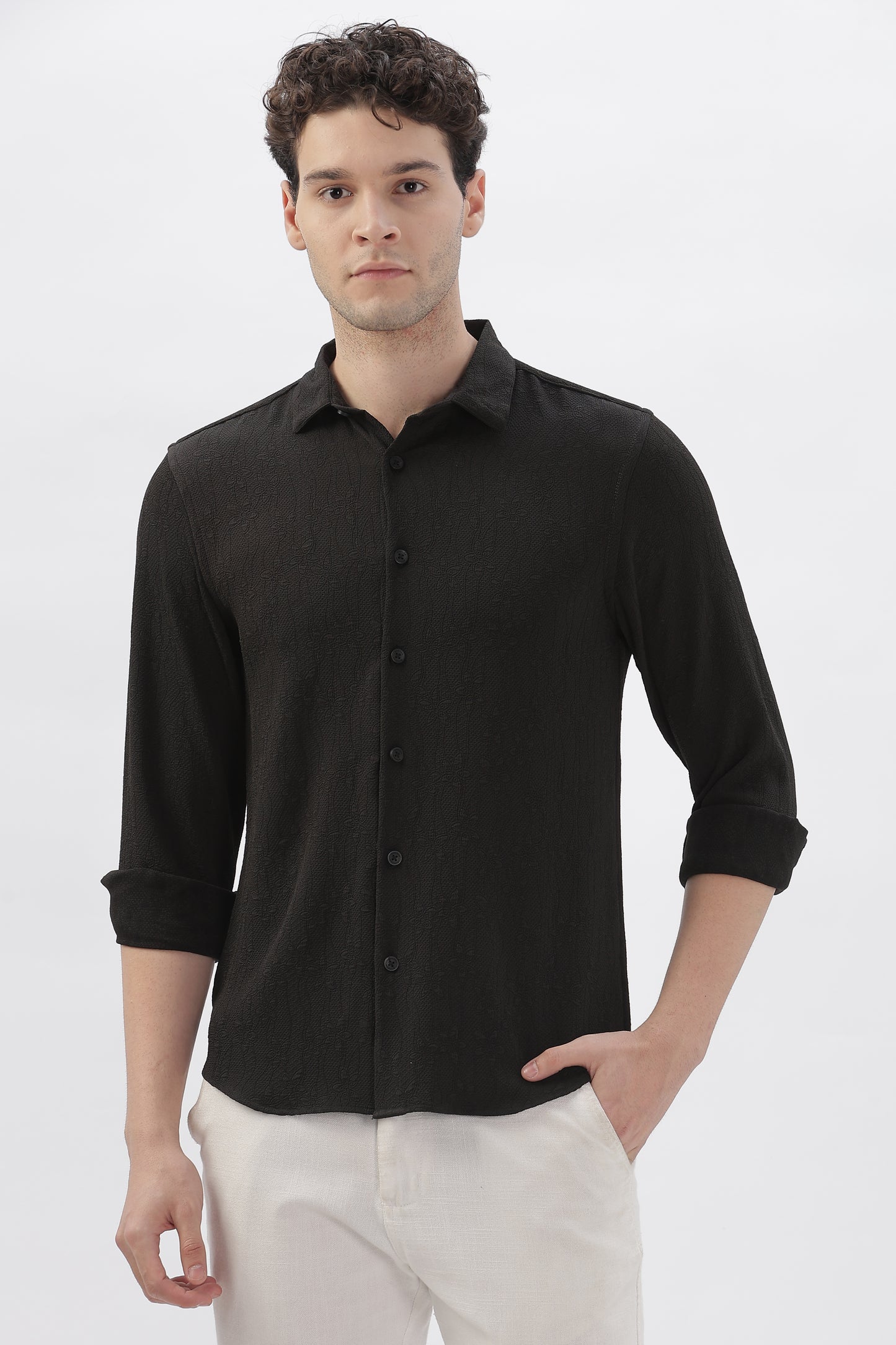 Black Embroidered Stretch Shirt
