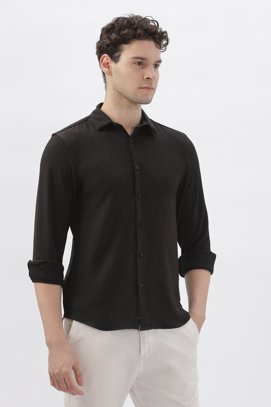 Black Embroidered Stretch Shirt