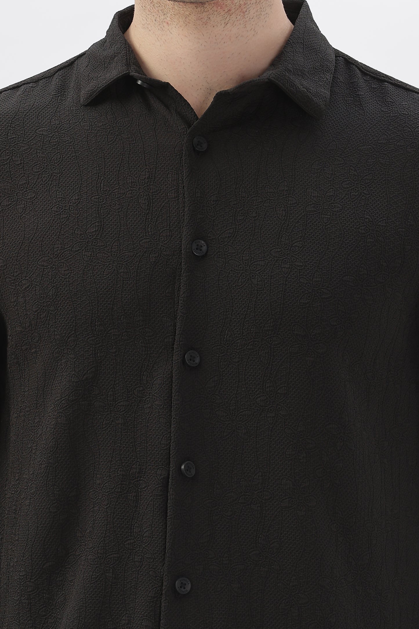 Black Embroidered Stretch Shirt