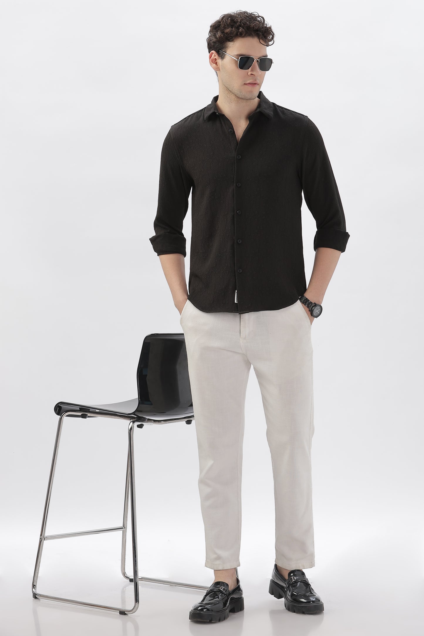 Black Embroidered Stretch Shirt