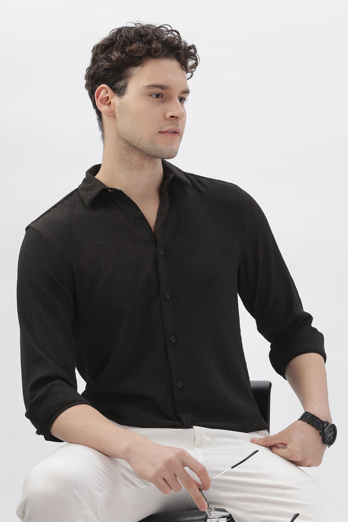 Black Embroidered Stretch Shirt
