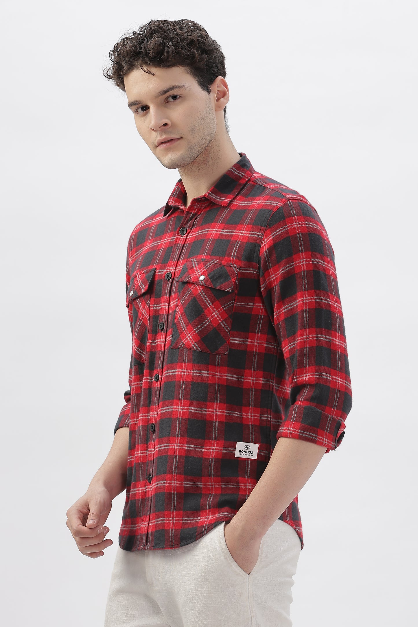 Double Pocket Red Checkered Shirt